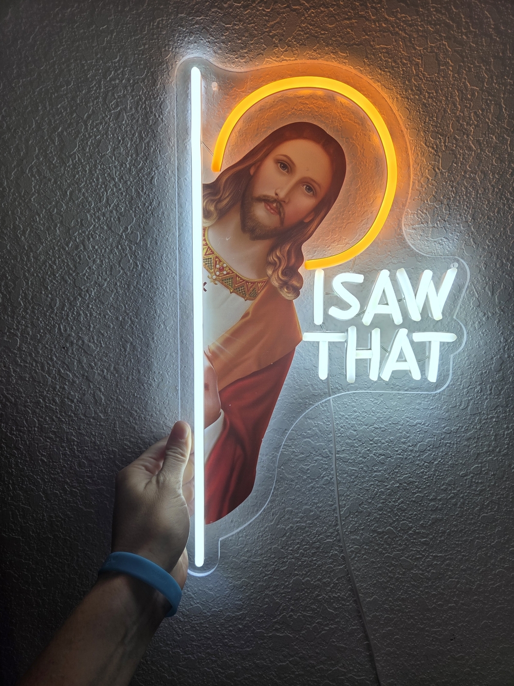 I Saw That Neon Jesus Wall Decor - White and Orange